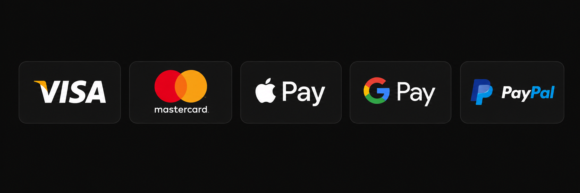 Accepted payment methods: Visa, Mastercard, Apple Pay, Google Pay, PayPal